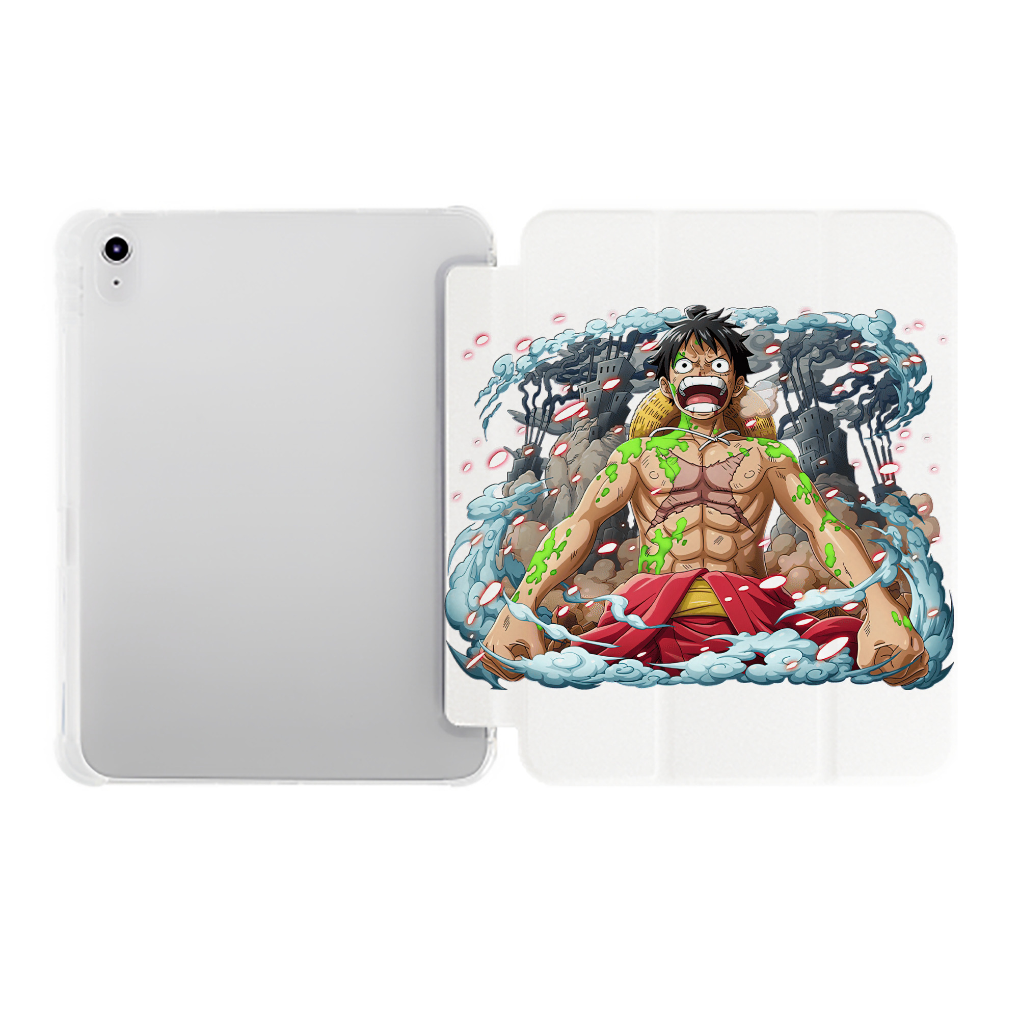 （画像用） ワンピース モンキー・D・ルフィ ONE PIECE Monkey D. Luffy IPad ケース ペン収納付き 三つ折りスタンド PUレザー×シリコン 対応機種9.5/10.5/10.9インチ